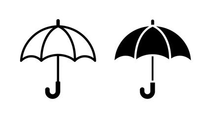 Vector art of  Simple Black and White Umbrella Icons:  Protection, Safety, and Weather Symbols.