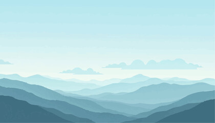 Serene Blue Mountain Range Landscape with Layered Hills and Soft Clouds in Calm Atmosphere