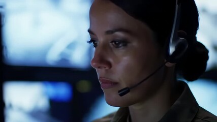 Focused Operator Monitors Screens in Control Room - Powered by Adobe