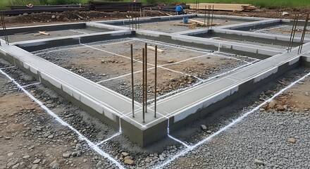 Geometric concrete foundation construction showcasing meticulous planning and layout 61 characters
