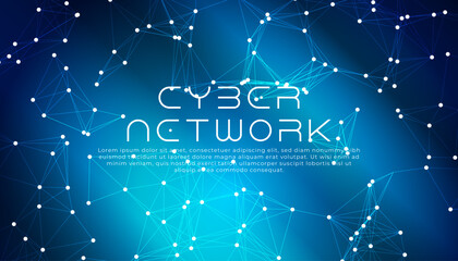 Cyber network concept with a futuristic plexus structure. Abstract digital background with glowing connected dots and lines.