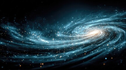 A vibrant, swirling spiral galaxy, teeming with countless stars and cosmic dust, glows in a dark expanse
