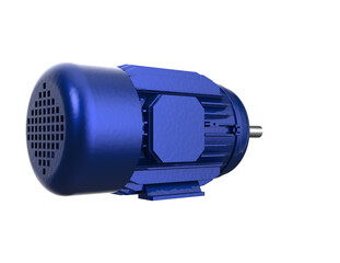 A detailed, vibrant blue electric motor, a high-resolution 3D render, perfect for industrial, mechanical, and energy-related design projects, presented on a PNG Transparent HD Background.