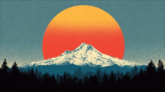 Mountain sunrise, graphic art