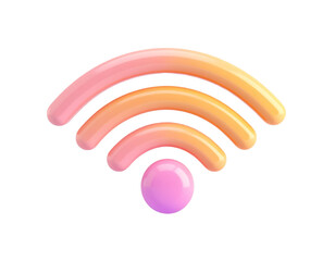Vibrant 3D WiFi symbol with smooth gradient waves, representing connectivity and digital communication.