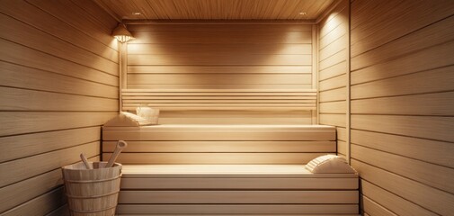 The serene wooden sauna designed for ultimate relaxation and wellness immersion.
