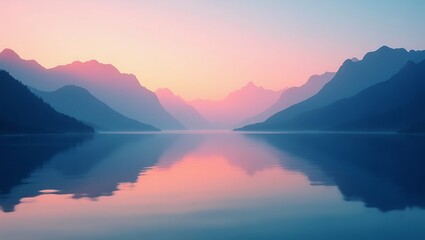 Fototapeta premium Dreamy Sunset Mountain Reflection Panorama with Pastel Hues