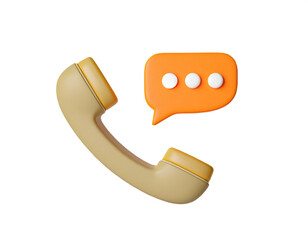 Retro telephone handset with vibrant orange chat bubble and typing indicator for communication concepts