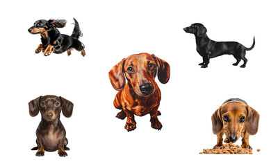 Set of dachshund full body isolated on transparent background