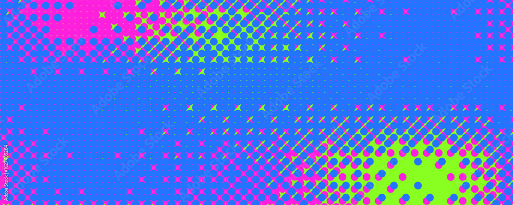 Poster halftone vibrant comic background. noise colorful grid gradient design cover. grain pixel overlay. n