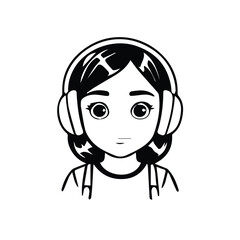 Obraz premium cute vector doodle avatar of girl with headphone 