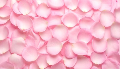 A dense array of pale pink rose petals fills the frame, creating a soft, romantic texture