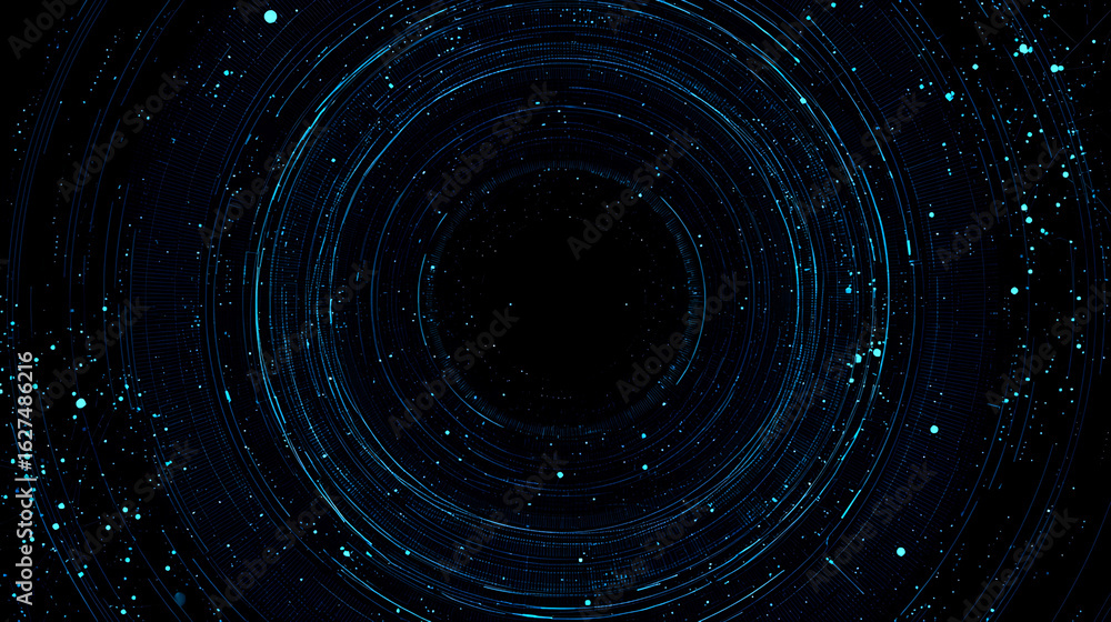 Poster abstract technology circle circuit background. big data and ai concept. thin lines with light dots o