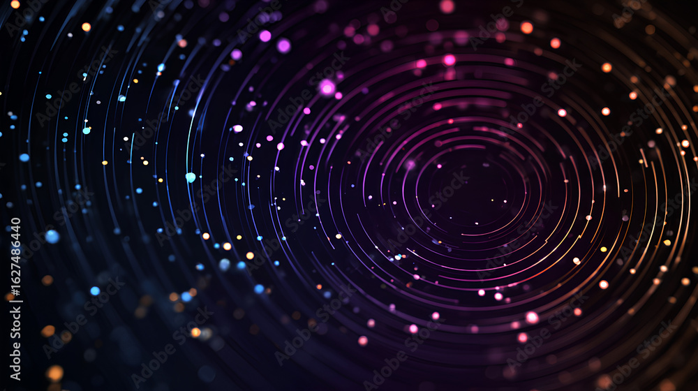 Poster abstract technology circle circuit background. big data and ai concept. thin lines with light dots o