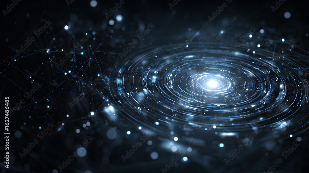 Poster abstract technology circle circuit background. big data and ai concept. thin lines with light dots o