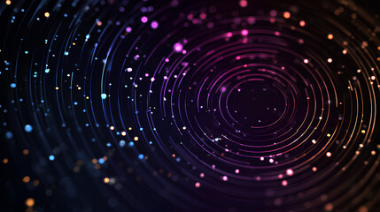 Abstract technology circle circuit background. Big data and AI concept. Thin lines with light dots on tech bg. Network pattern. Digital computer innovation banner on dark backdrop. Vector illustration