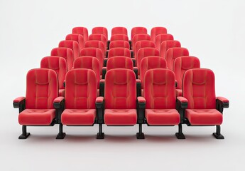 Rows of red movie theater seats