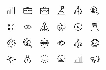 A symbolic icon collection tailored for SWOT analysis in business contexts — suitable for company growth, marketing analysis, and risk evaluation visuals