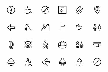 A universal-style set of navigational symbols used in public spaces — ideal for tourism, airports, malls, and government apps