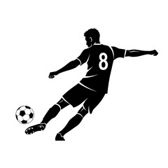 Fototapeta premium Silhouette of a soccer player wearing number eight kicking a soccer ball