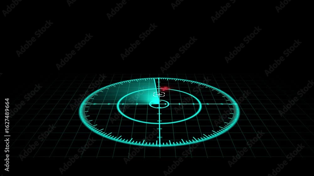 Poster animated futuristic radar screen. teal hud with security surveillance and airplane detection. cyberp