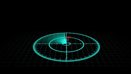 Animated futuristic radar screen. Teal HUD with security surveillance and airplane detection. Cyberpunk teal radar screen animation. High tech tracking and monitoring digital interface. - Powered by Adobe
