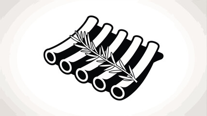 Stylized ribs illustration featuring a sprig of rosemary offers a clean, modern design suitable for culinary themes, barbecue promotions, or restaurant branding with a minimalist aesthetic.