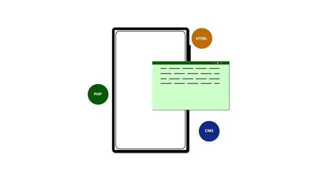 Mobile app programming animation. Green screen coding UI. Digital coding animation. HTML app development on smartphone.