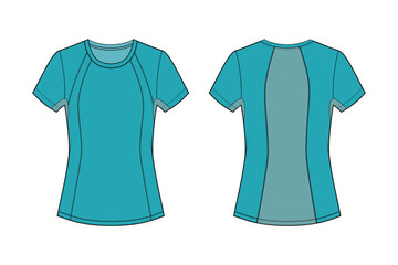 Women's short sleeve top, t-shirt , Fashion Flat Sketch Vector Illustration, Mockup, CAD, Technical, Template.