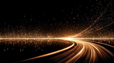 Glowing gold road curves into a dark, starry horizon