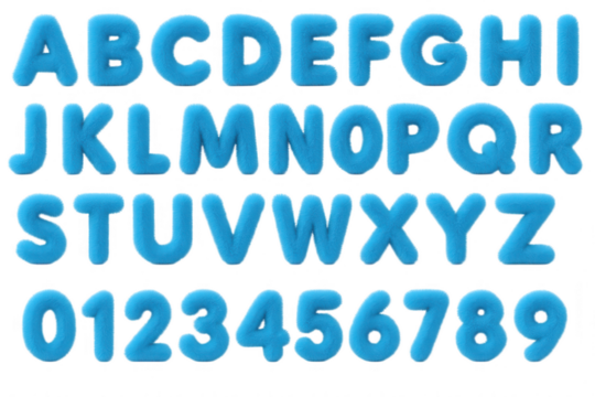 Fluffy Blue Alphabet and Number Set with a Soft, Inviting Texture and 3D Rendering