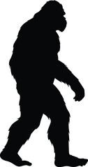 Silhouette of Bigfoot walking, mysterious cryptid, folklore legend, mythical creature, wilderness icon, isolated figure, unexplained being, Sasquatch mystery