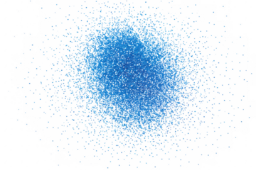 Abstract Blue Particle Cloud Bursting and Dissipating Against a Dark Void, Representing Energy and Transformation