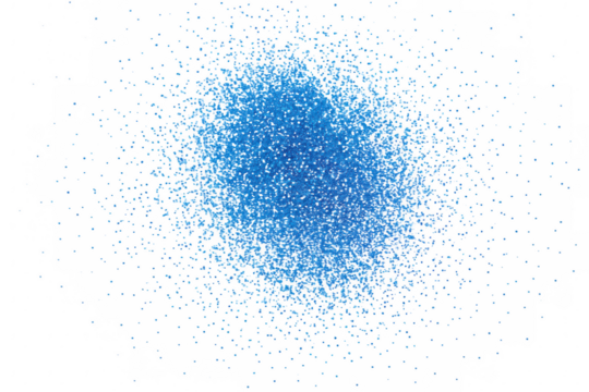 Abstract Blue Particle Cloud Bursting and Dissipating Against a Dark Void, Representing Energy and Transformation