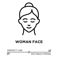 Vector line icon related to woman face. Perfect Line. Editable Stroke.