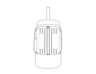 Monochrome Wireframe Industrial Electric Motor - Technical Line Art Illustration for Engineering Blueprints and Automation Design. Clean, Simple Schematic of a Mechanical Machine Component.
