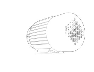 Industrial Electric Motor Outline: Precision Engineering Blueprint Style CAD Drawing. Simple Line Art Illustration for Heavy Industry and Power Systems Design, showcasing mechanical device innovation.