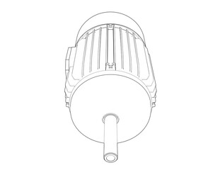 Industrial Electric Motor Outline: Precision Engineering Blueprint Style CAD Drawing. Simple Line Art Illustration for Heavy Industry and Power Systems Design, showcasing mechanical device innovation.