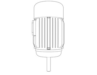Industrial Electric Motor Outline: Precision Engineering Blueprint Style CAD Drawing. Simple Line Art Illustration for Heavy Industry and Power Systems Design, showcasing mechanical device innovation.