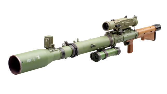 Military Grade Weapon: A detailed studio shot of a sophisticated military weapon, designed for precision and power.