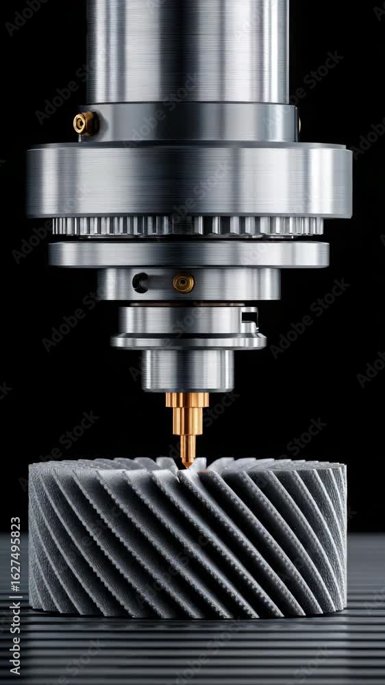 Poster cnc machine tool cutting metal gear with precision and detail in industrial setting using advanced c