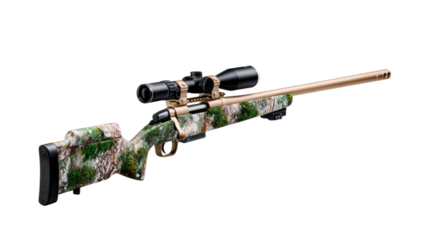 Precision Hunter's Arsenal: A meticulously crafted high-powered rifle with an optical sight, embodying accuracy and power for the discerning hunter.
