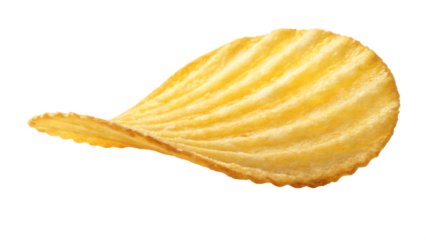Close up of a single ridged potato chip isolated on transparent background, a popular salty snack