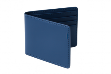 Elegant Blue Leather Bifold Wallet with Multiple Card Slots, Showcasing Sophisticated Craftsmanship and Modern Design