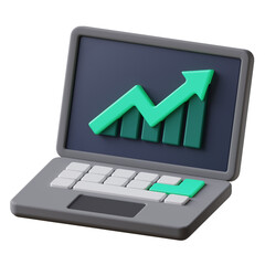 laptop showing growth chart 3d icon isolated on transparent background