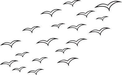 Naklejka premium Flock Of Stylized Birds In Flight flying migration