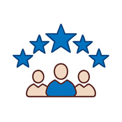 A graphic illustration depicting a group of people standing under the arc of star, symbolizing excellence and high achievement.
