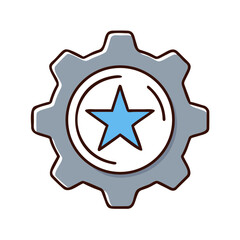 A conceptual representation of industry: a blue star boldly placed in a gear's heart, indicating quality and high performance. This image is an illustration to the theme of hard work and precision.