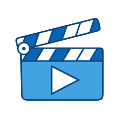 A stylized clapperboard, the iconic symbol of film and video production, in a clean, contemporary design. The illustration embodies the beginning of a movie.