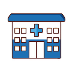 Obraz premium A stylized illustration of a modern hospital, featuring a welcoming entrance and a distinctive blue cross, conveying a sense of healing and healthcare services.